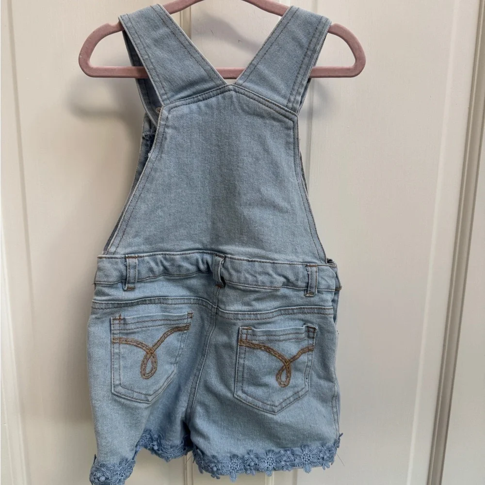 Calvin Klein Jeans 4T Girls Light Blue Floral Kids Short Overalls - Picture 7 of 8